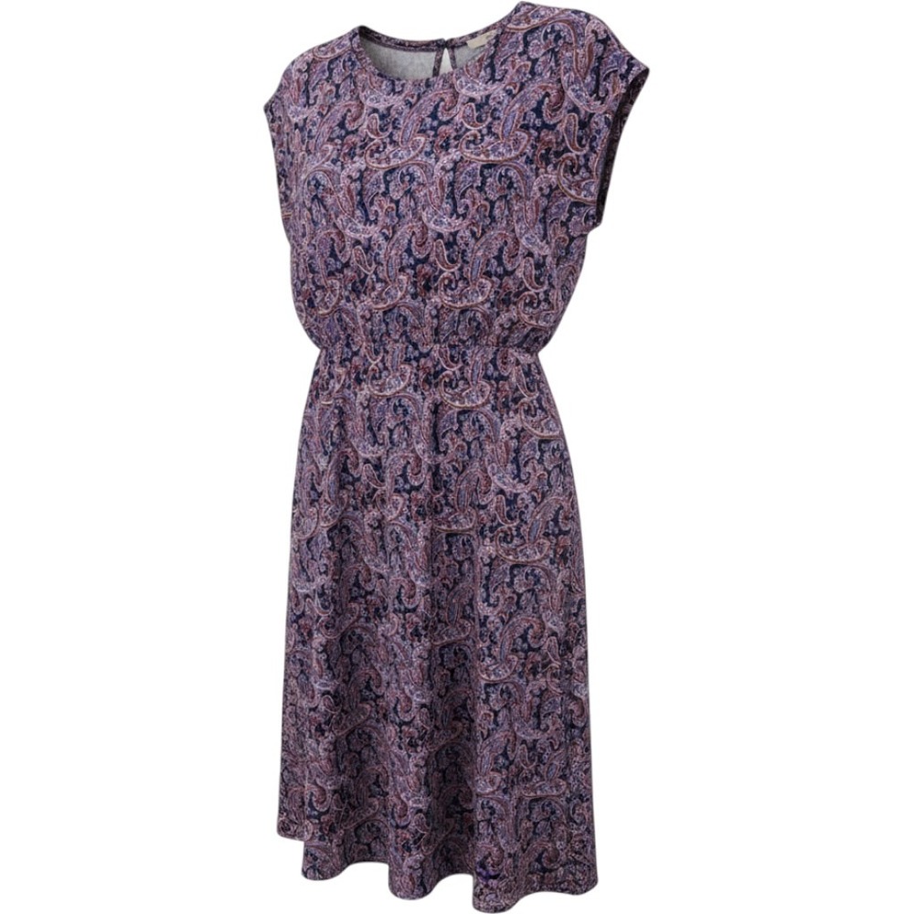 LOFT Paisley Midi Dress Women Large Purple Cap Sleeve Cotton Modal Blend NWT